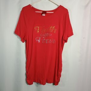 Women’s Red “Faith Over Fear” Rhinestone Graphic T-Shirt